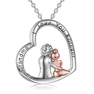 Sterling Silver Love Heart Grandma I Love You Forever Necklace Mothers Valentines Birthday Jewelry